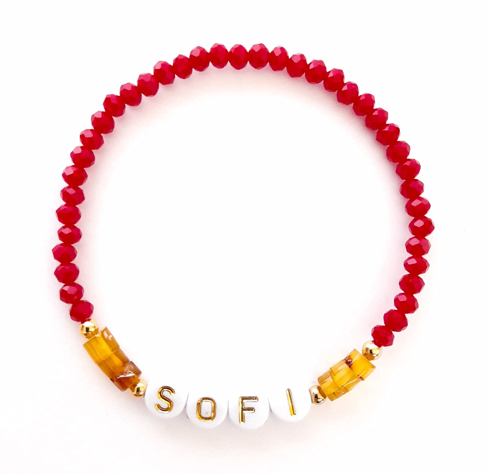 Pulsera de protección personalizada, elástica de Ámbar y Chapa De Oro