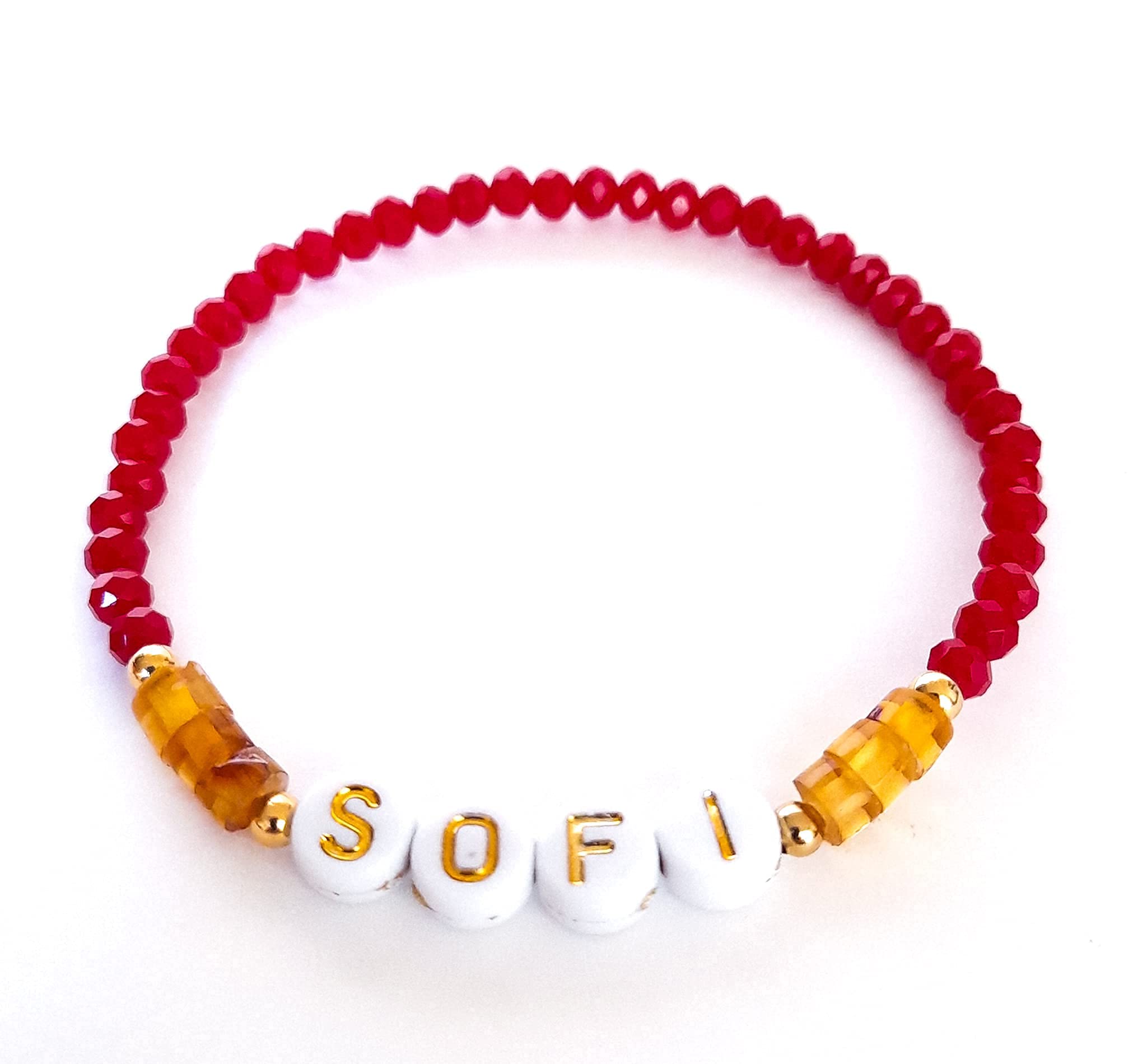 Pulsera de protección personalizada, elástica de Ámbar y Chapa De Oro