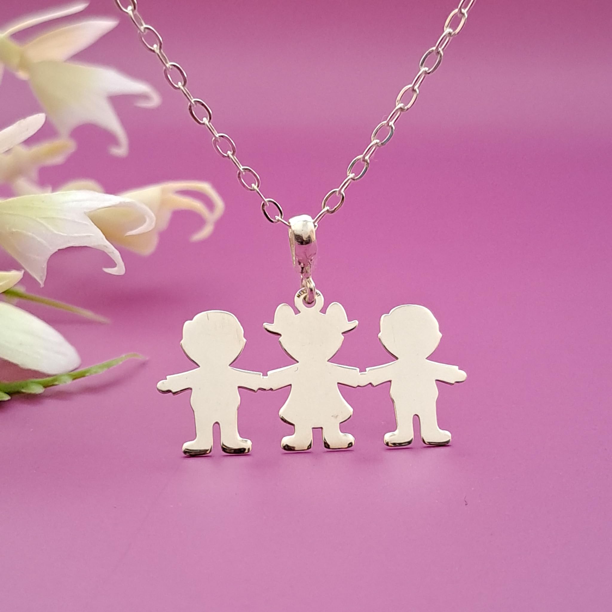 Collar 2 hijos 1 hija para mama En Plata Ley .925