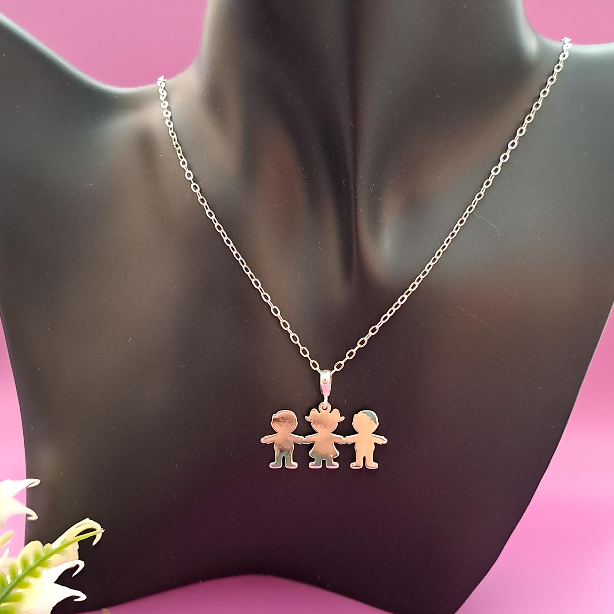Collar 2 hijos 1 hija para mama En Plata Ley .925
