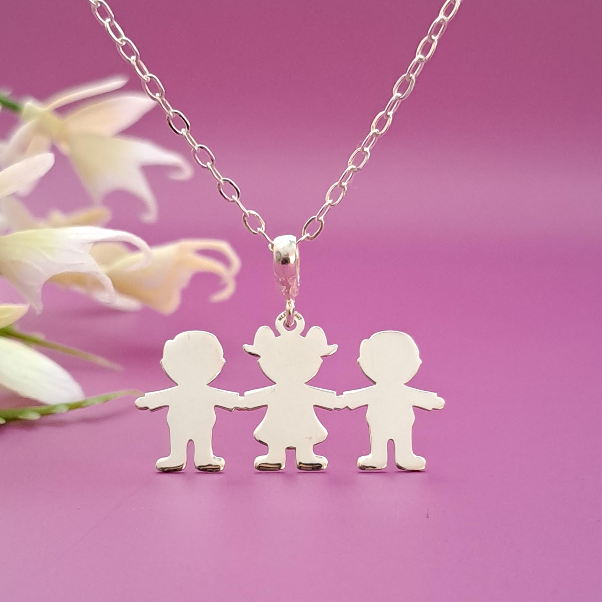 Collar 2 hijos 1 hija para mama En Plata Ley .925