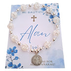 Pulserita cristal y rosa blanca con San Benito